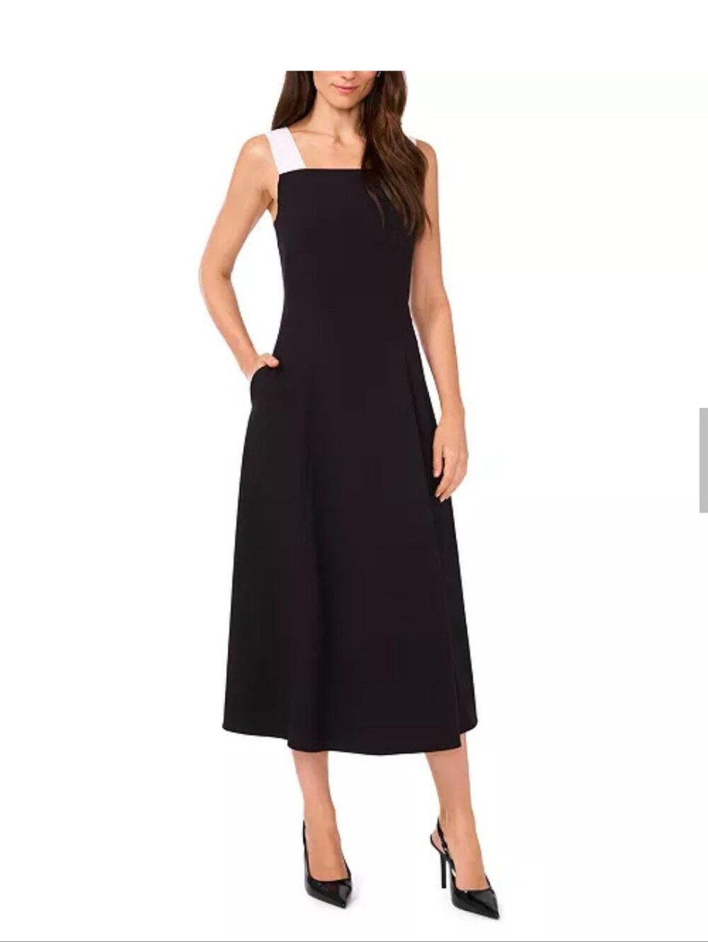 MSK Women Black White Colorblock Sleeveless Midi Dress 1X NWT